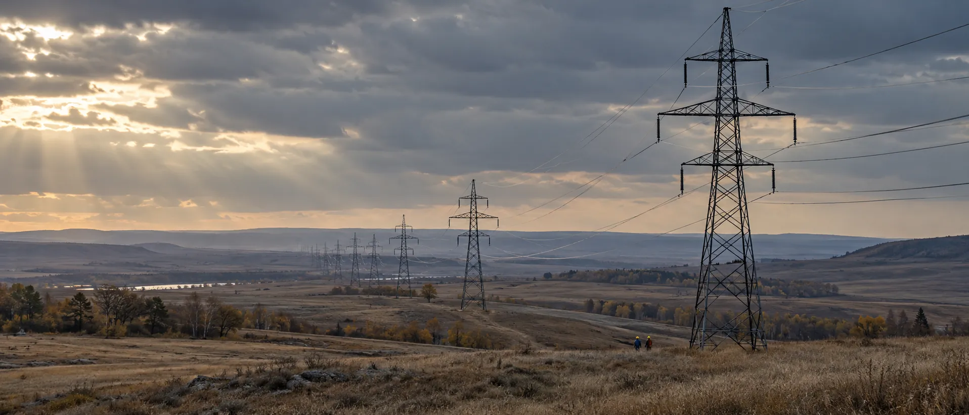 Воздушная линия 35 кВ в поле в Башкортостане